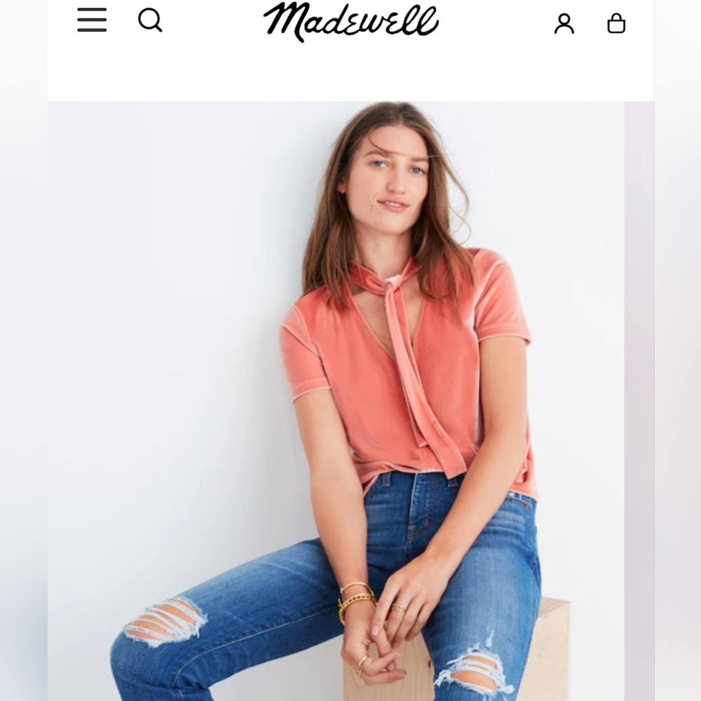Madewell Velvet Tie-Neck Top Coral XXS